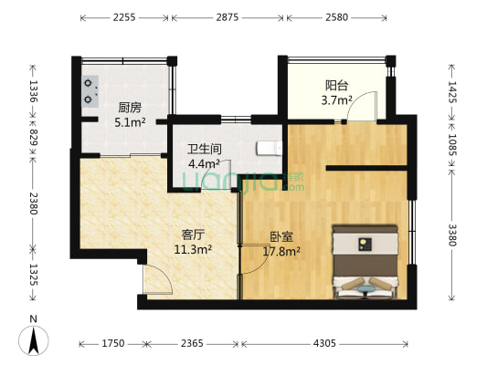 蓝筹谷 1室1厅1卫 53平方
