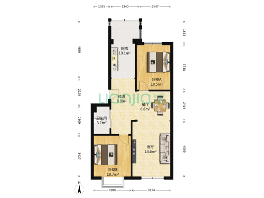 城东湖街 2室2厅1卫 88平方