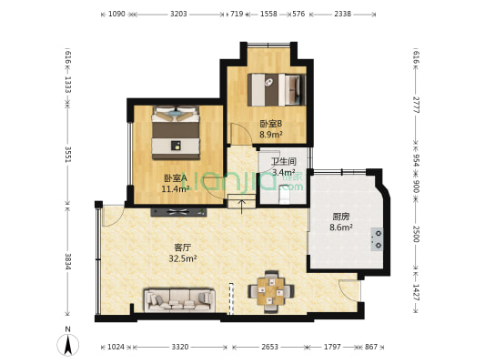 尚赏居 2室1厅1卫 83平方
