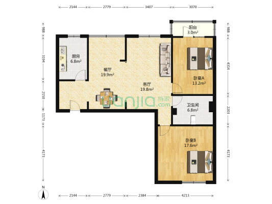富春花园 2室2厅1卫 117平方
