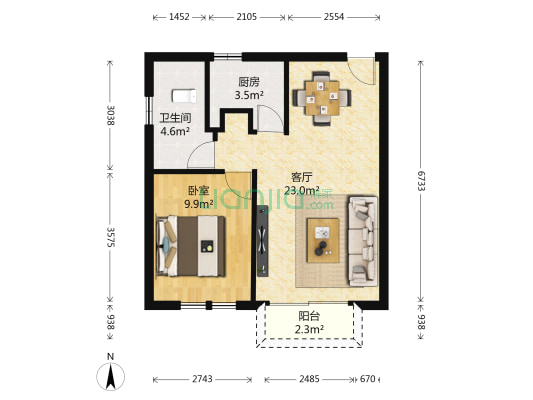 庆隆南山高尔夫国际社区玺馆 1室1厅1卫 60平方