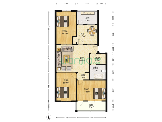 利农花园东区 3室2厅1卫 122平方