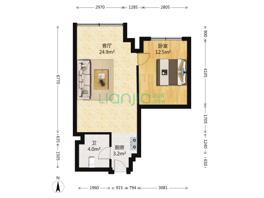 天嘉水晶城公寓 1室1厅1卫 72平方