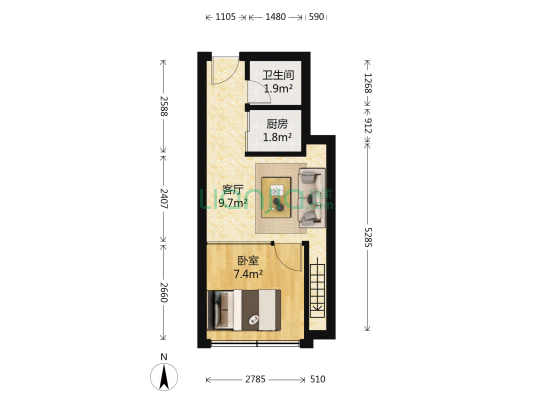 贵贤上品 1室1厅1卫 53平方