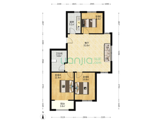 浭阳礼苑 3室1厅1卫 110平方