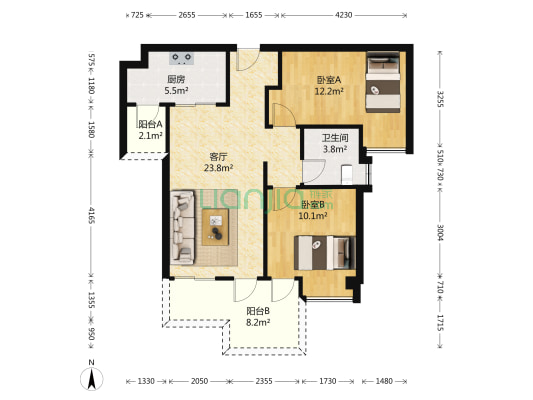 保利碧桂园天盈公馆 2室1厅1卫 85平方