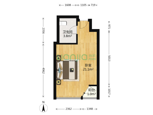 港湾国际 1室0厅1卫 38平方