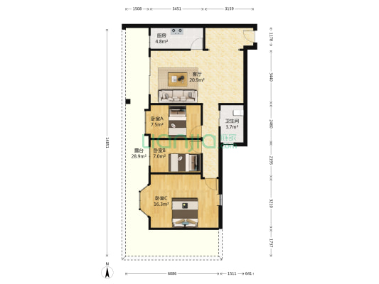 富庭东园 3室1厅1卫 97平方