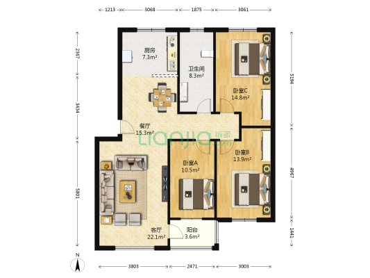 澳门风情园 3室2厅1卫 125平方
