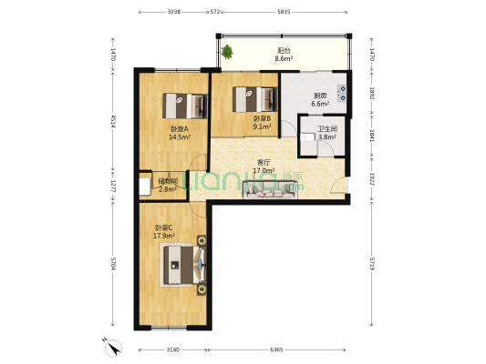 邮政街 3室1厅1卫 94平方