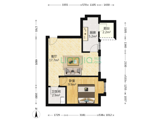 龙翔人家 1室1厅1卫 50平方