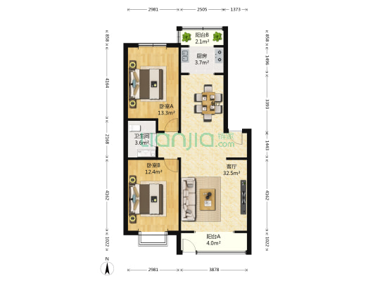 锦绣江南 2室1厅1卫 103平方