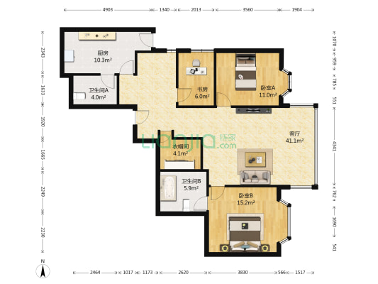 华庭嘉园 3室1厅2卫 141平方