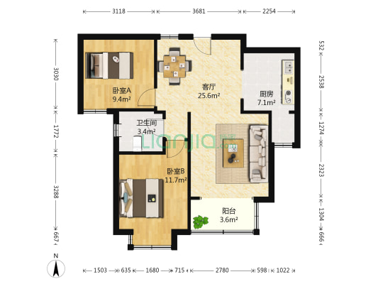 洪山名郡 2室1厅1卫 90平方