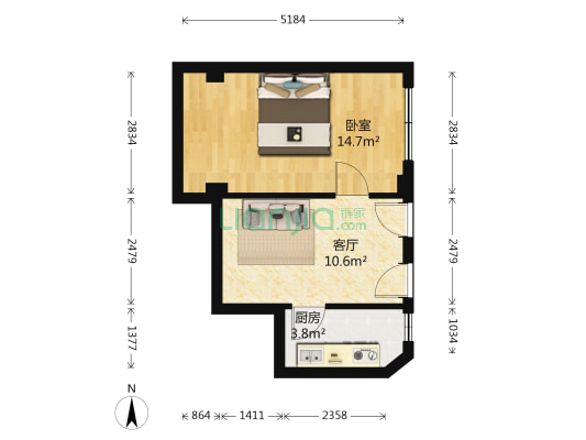 万松园横路14号 1室1厅0卫 39平方