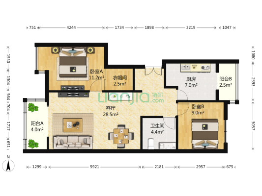 御景山 2室1厅1卫 101平方