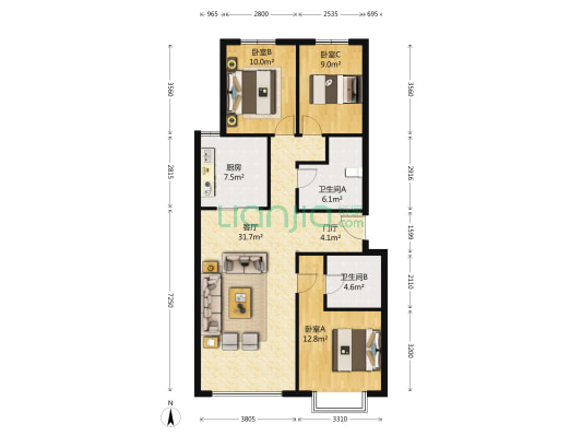 方庄公馆 3室1厅2卫 126平方