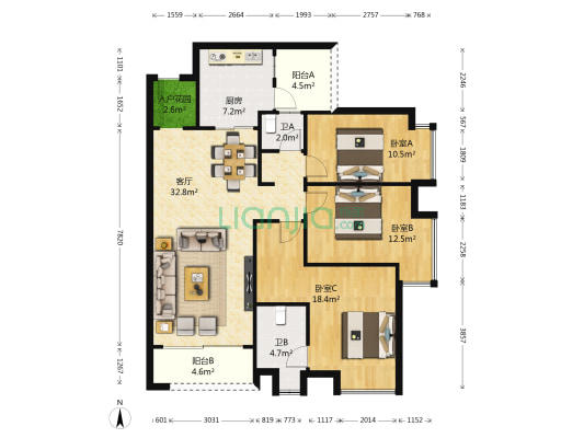 汇信华府 3室1厅2卫 114平方