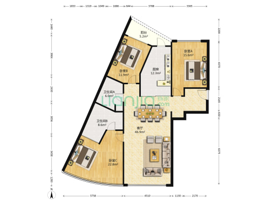 恒大公园大道 3室1厅2卫 175平方