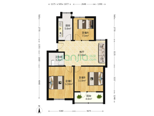 卫生路7号 3室1厅1卫 78平方