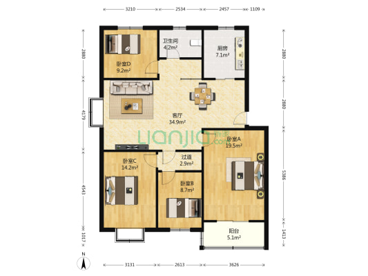 殷巷新寓54至68幢 4室1厅1卫 126平方
