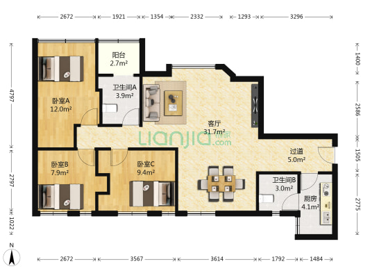 怡康苑 3室1厅2卫 109平方