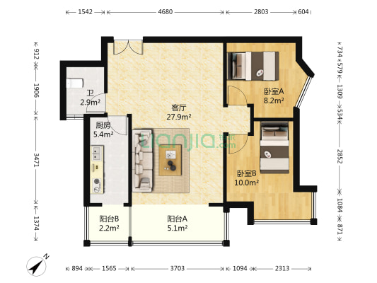 莲花国际 2室1厅1卫 79平方