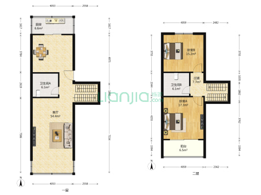 贻东园 2室1厅2卫 136平方