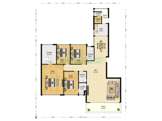 珑御府 4室1厅5卫 180平方