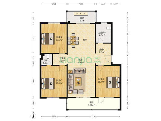 高招办家属院 3室1厅2卫 140平方