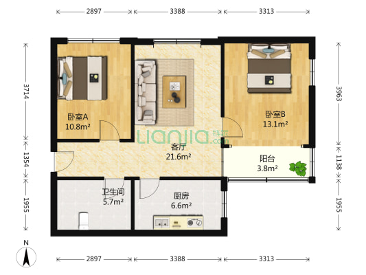 政法公寓二期 2室1厅1卫 89平方
