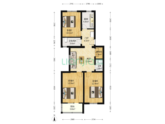 天坛路 3室1厅2卫 92平方