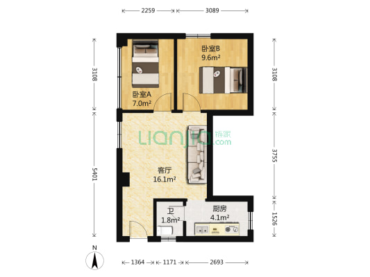 汇美西苑 2室1厅1卫 50平方