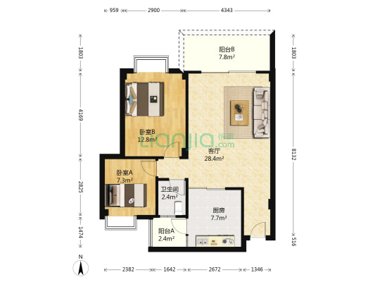 明珠苑 2室1厅1卫 84平方