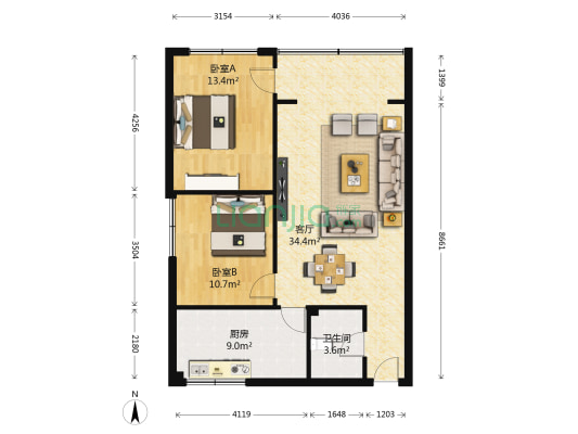 石人南路13号 2室1厅1卫 78平方