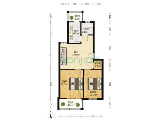 迎宾花园 2室1厅1卫 65平方