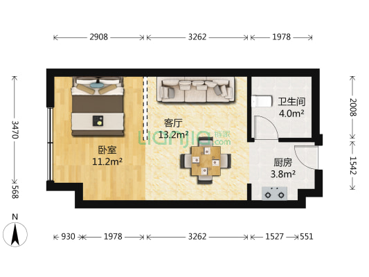 瑞富广场公寓 1室1厅1卫 51平方