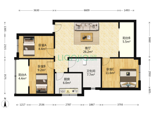 渝北园丁新村 3室1厅1卫 101平方