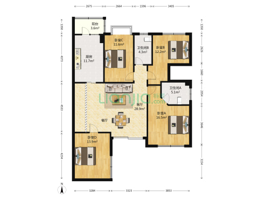 融晟红郡 4室1厅2卫 122平方