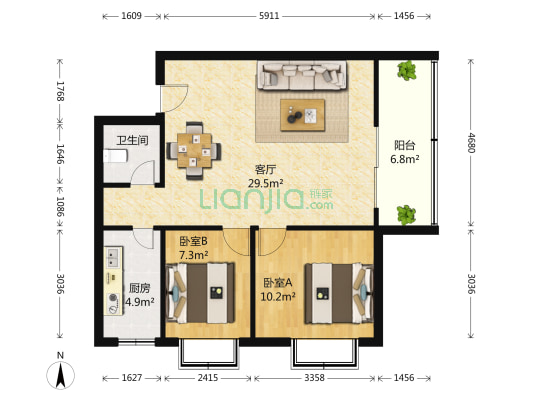 和富苑 2室1厅1卫 93平方