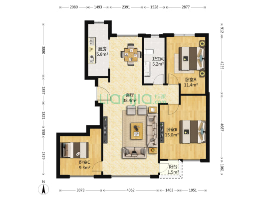 欣怡花园 3室1厅1卫 123平方