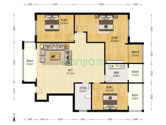 府河公馆 3室1厅1卫 153平方
