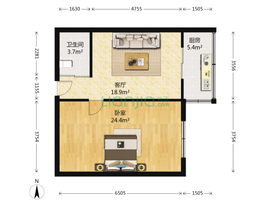 宣化街 1室1厅1卫 59平方