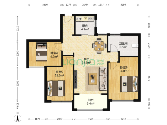 国徽苑 3室1厅1卫 93平方