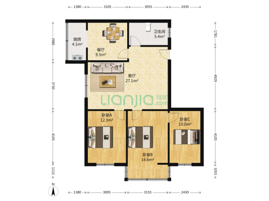 省劳动厅宿舍 3室2厅1卫 108平方