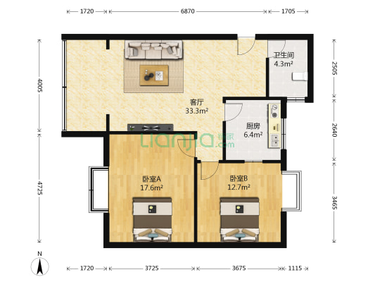 梓木苑小区 2室1厅1卫 93平方