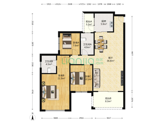 金科10年城西区 3室1厅2卫 125平方