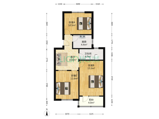 王桥小区 3室1厅1卫 73平方