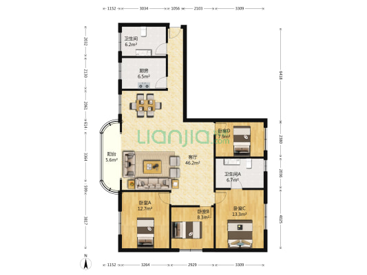 智城大厦 4室1厅2卫 160平方