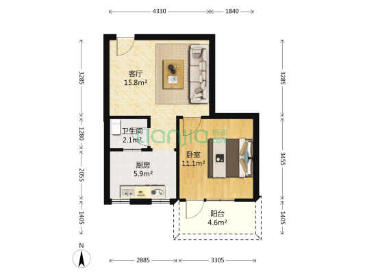 厦门造纸厂职工宿舍楼 1室1厅1卫 46平方